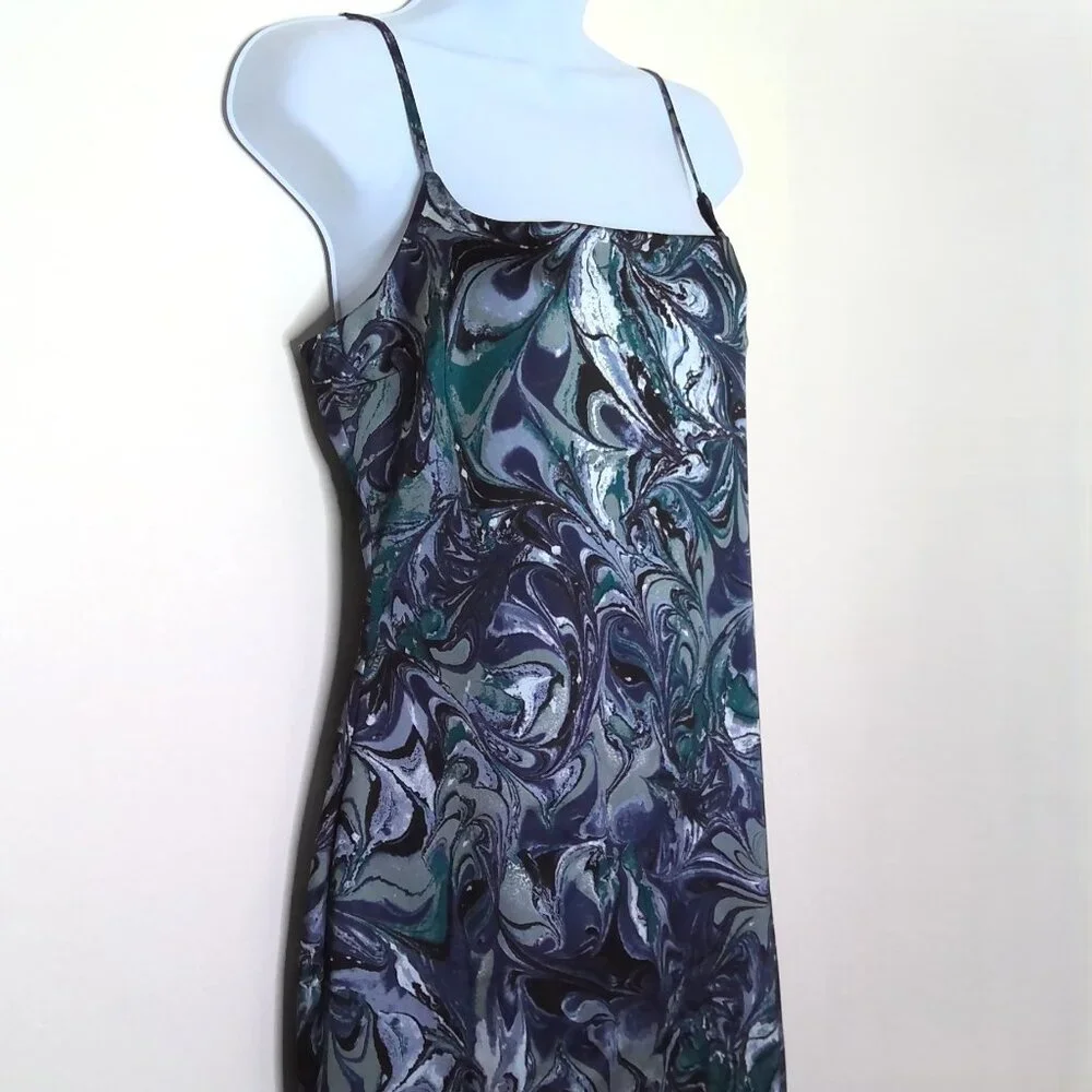 New Abercrombie & Fitch Dress Marbled Floral Blue Watercolor Midi Stretch NWT  M